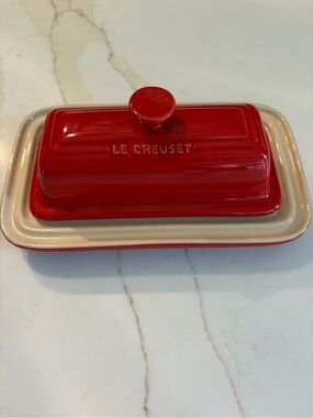 Le Creuset Red and Cream Stoneware Butter Dish